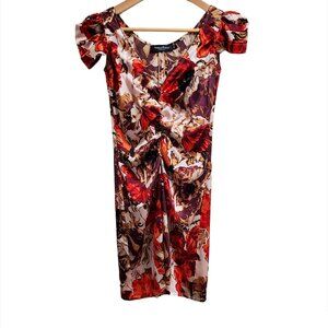 Adele Fado Womens Silk Dress 40 US2 Italy Floral Cap Sleeve Ruched Stret…
